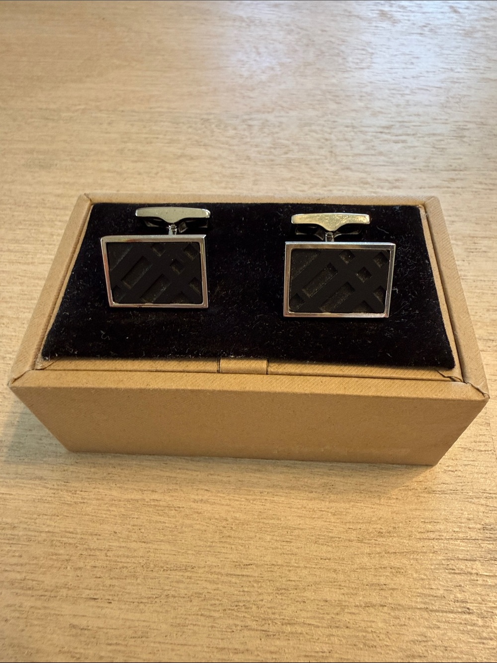 Burberry Black and Silver Rectangular Cufflinks